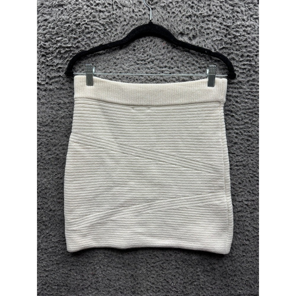 Tularosa Ribbed Knit Elastic Wasit Pull On Mini Skirt Cream Womens Size M